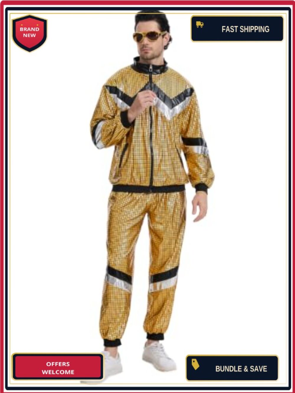 Men's 80s 90s Tracksuit Retro Windbreaker 2 Piece Outfit Halloween